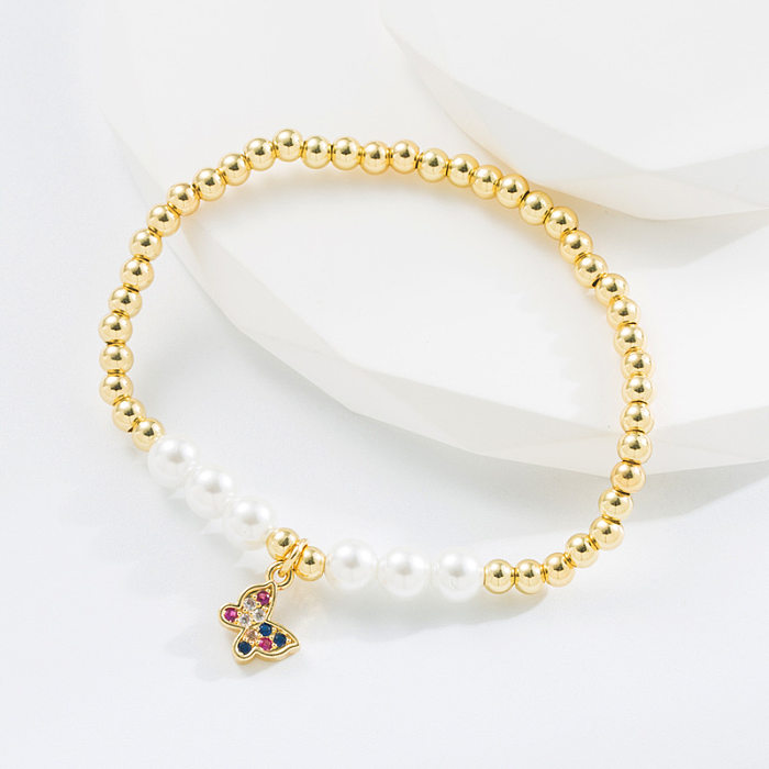 Fashion Cross Heart Shape Butterfly Copper Inlay Artificial Pearls Zircon Bracelets 1 Piece