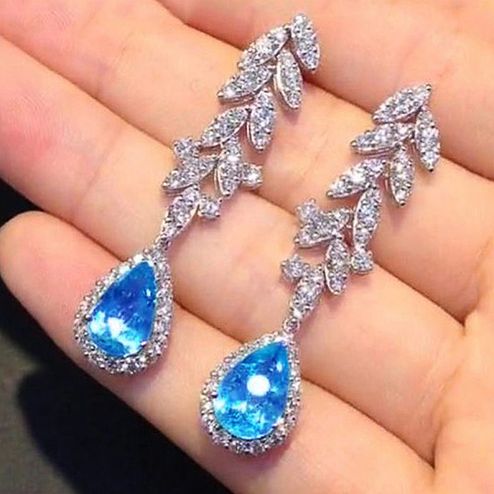 Simple Style Water Droplets Copper Inlay Artificial Gemstones Drop Earrings 1 Pair