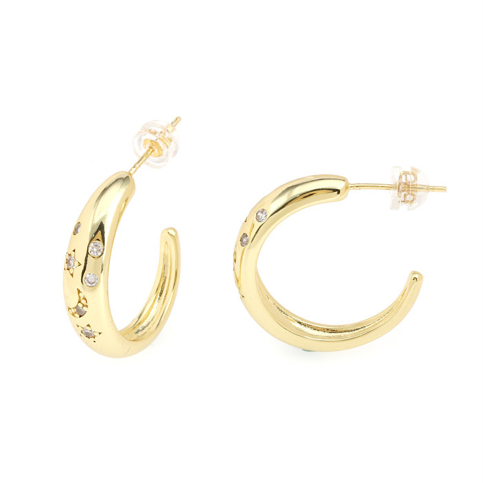 1 Pair Simple Style Star Moon Plating Inlay Copper Zircon 18K Gold Plated Ear Studs