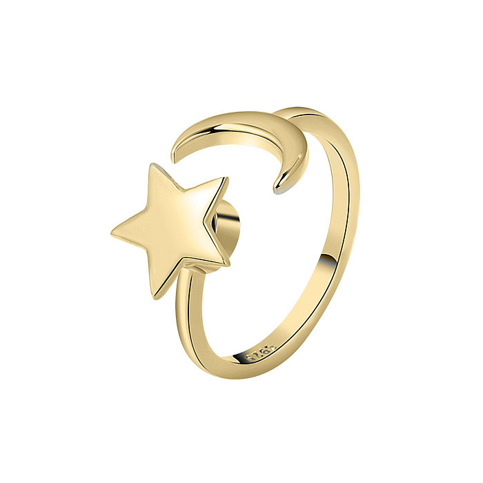 Neuer rotierender Stern- und Mondkreuz-Zeigefingerring aus hellem Kupfer mit Zirkon