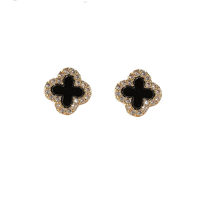 Fashion Flower Copper Inlay Artificial Gemstones Ear Studs 3 Pairs