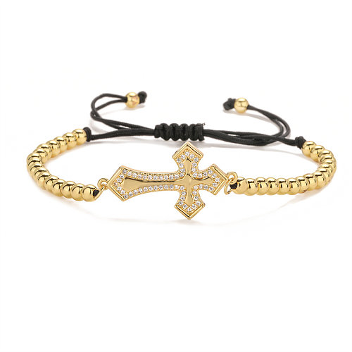 IG-Stil, einfacher Stil, Kreuz-Kupfer-Perlenüberzug, Inlay-Zirkon-Armbänder