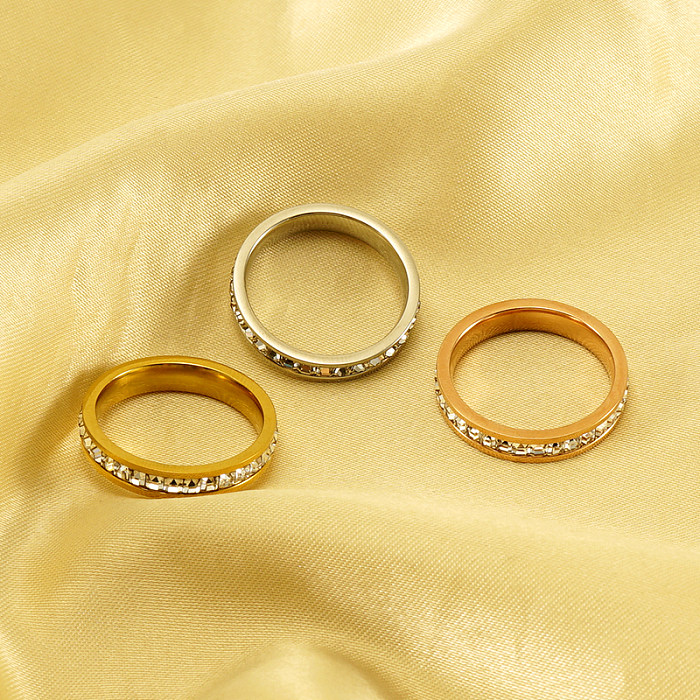 Wholesale Simple Style Geometric Stainless Steel Plating Inlay 18K Gold Plated Zircon Rings