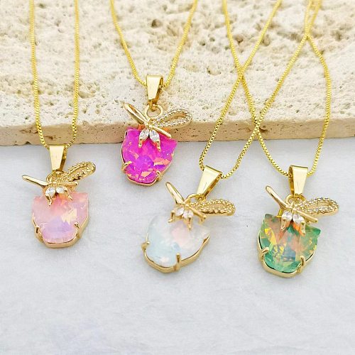 Sweet Bow Knot Copper Plating Inlay Artificial Crystal Zircon Pendant Necklace