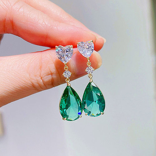 Elegant Water Droplets Copper Inlay Zircon Drop Earrings 1 Pair