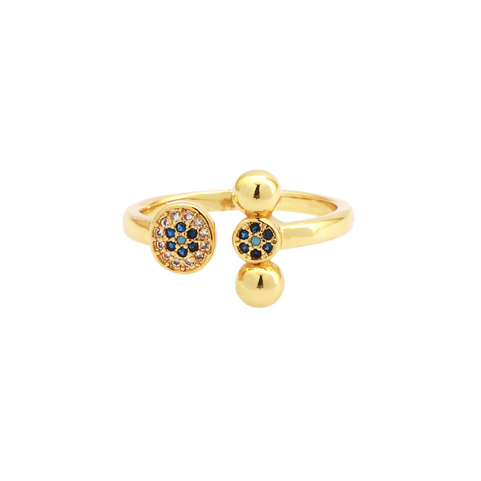 IG Style Cool Style Geometric Round Copper Plating Inlay Zircon 18K Gold Plated Open Rings