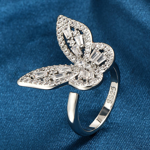 Anneau ouvert en zircon plaqué cuivre papillon brillant doux