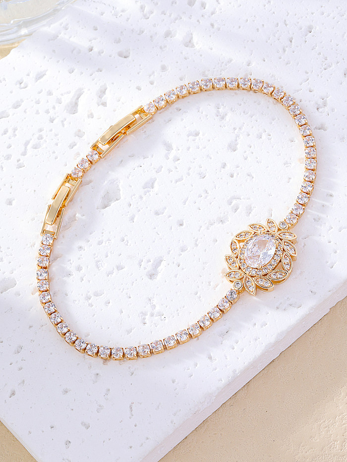 Elegant Flower Copper Plating Inlay Zircon White Gold Plated Gold Plated Bracelets