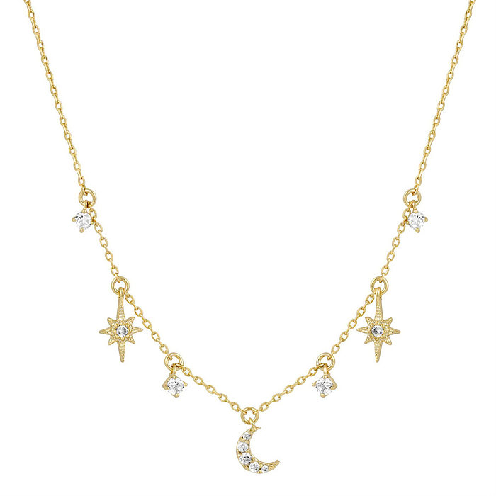 Fashion Simple Star And Moon Pendant Copper Inlaid Zircon Necklace