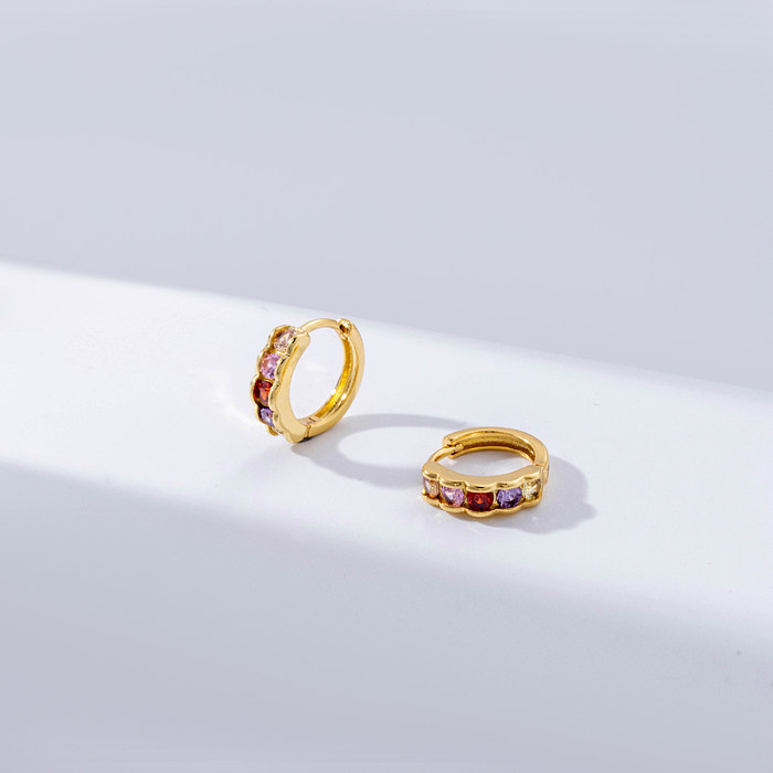 1 Pair Elegant Simple Style Round Plating Inlay Copper Zircon 18K Gold Plated Hoop Earrings