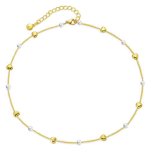 Colar de pérolas fashion feminino ajustável minimalista ouro cobre colar