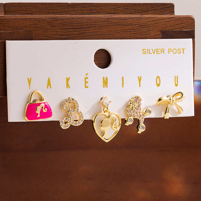 Simple Style Barbie Bow Knot High Heel Copper Plating Inlay Zircon 14K Gold Plated Drop Earrings