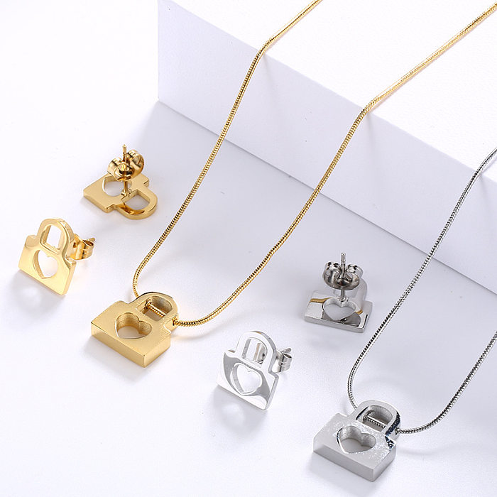 Boucles d'oreilles en forme de cœur en acier inoxydable, chaîne de clavicule, filet, vente en gros de bijoux, nouvelle collection