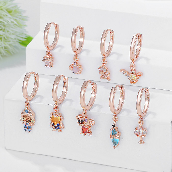 1 Piece Princess Cute Human Animal Plating Inlay Brass Zircon 18K Gold Plated Drop Earrings
