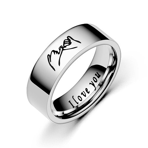 Wholesale New Lettering Hand In Hand Pattern Stainless Steel Couple Ring jewelry
