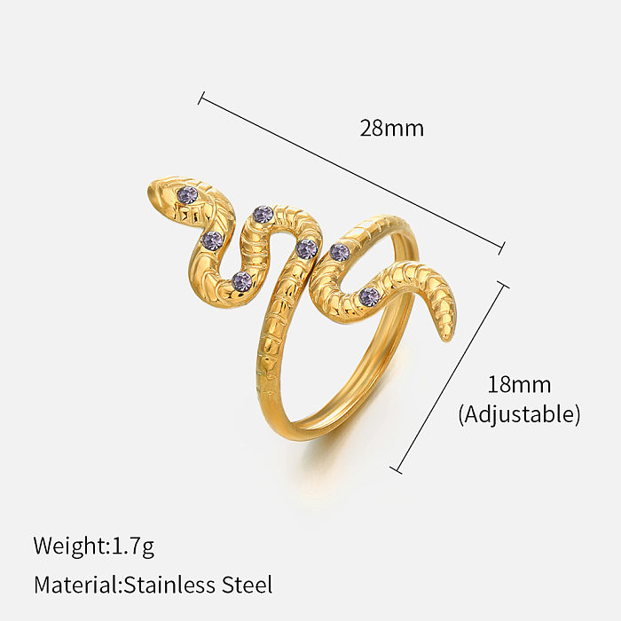 Fashion Snake Stainless Steel Inlay Rhinestones Open Ring