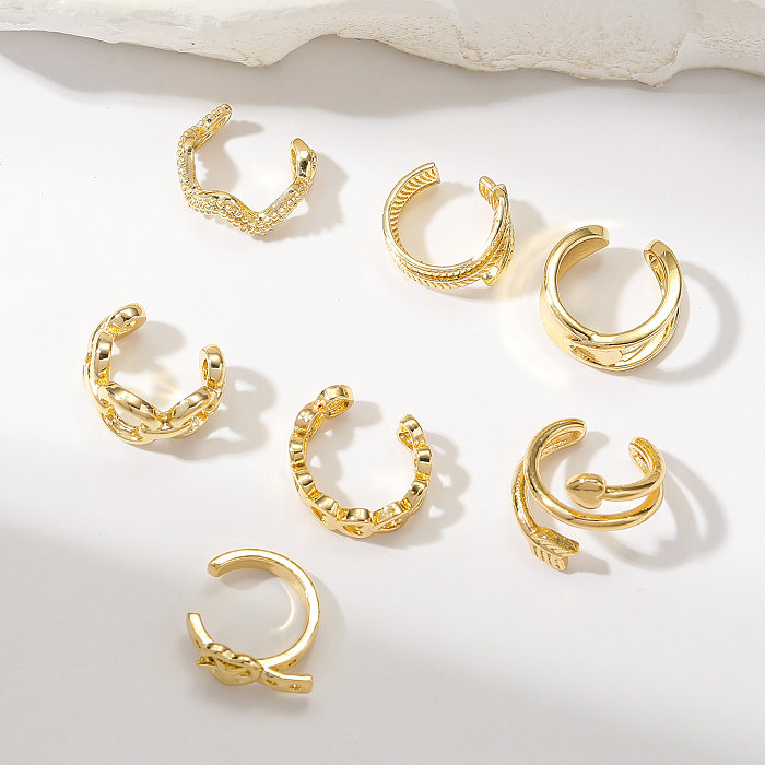 7 Pieces Korean Style Waves Heart Shape Plating Copper Gold Plated Ear Cuffs