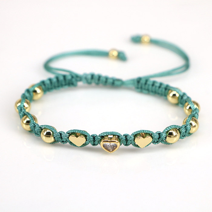 Elegant Heart Shape Rope Copper Gold Plated Zircon Bracelets 1 Piece