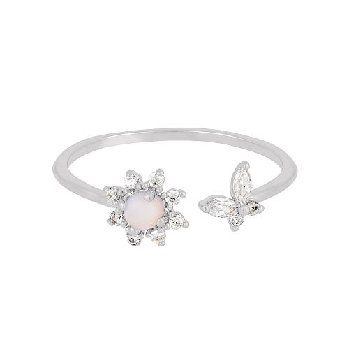 New Plum Blossom Butterfly Open Ring 18K Gold Zircon Inlaid Copper Adjustable Ring
