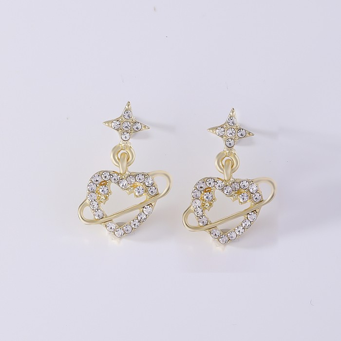 1 Pair Casual Simple Style Shiny Star Heart Shape Inlay Copper Zircon Ear Studs