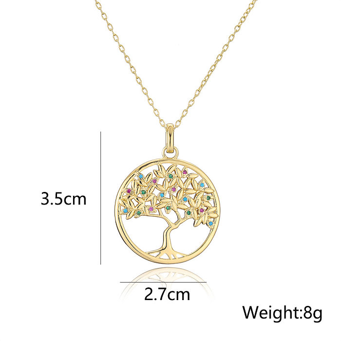 Collar con colgante de árbol de oro de 18 quilates chapado en cobre, microconjunto de joyería de circón para mujer