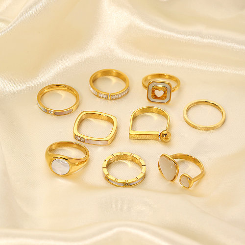 IG Style moderne Style coréen géométrique forme de coeur en acier inoxydable placage incrustation Zircon anneaux ouverts