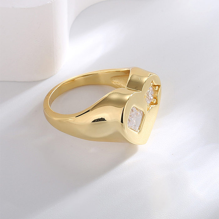 Anéis banhados a ouro do zircão do embutimento do chapeamento de cobre da forma simples do coração do estilo