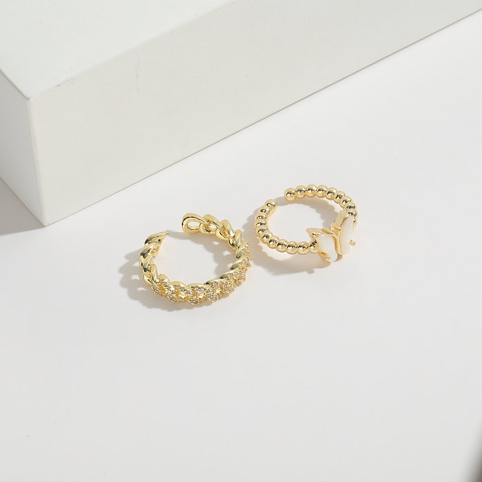 1 peça de anéis de zircão com incrustações de cobre e borboleta redonda da moda