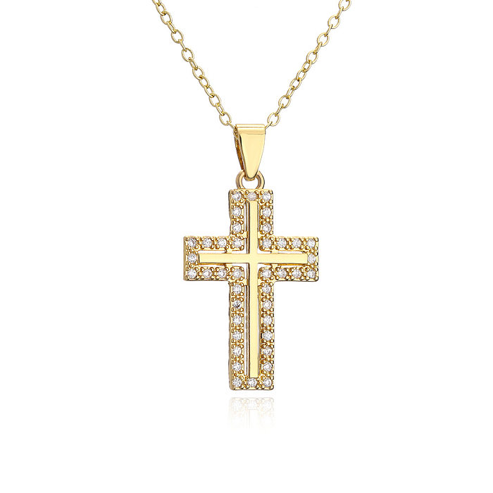 Religiöser Schmuck, verkupferte 18-Karat-Gold-Zirkon-Kreuz-Anhänger-Halskette