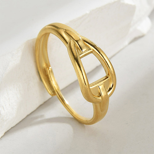 Simple Style Solid Color Stainless Steel Plating 14K Gold Plated Open Rings