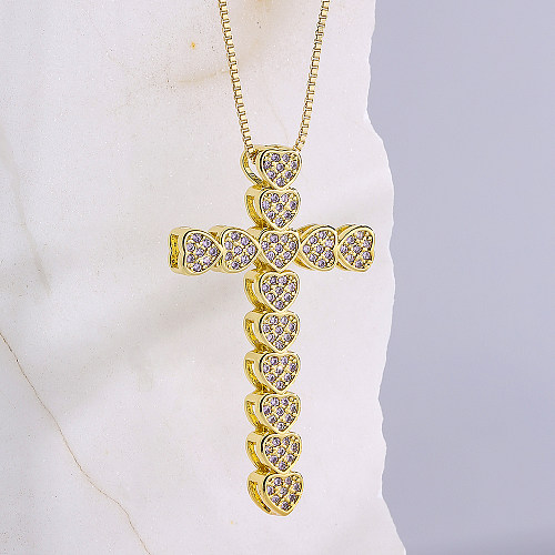 Modische Kreuz-Herzform-Kupferbeschichtung mit Zirkon-Anhänger-Halskette, 1 Stück