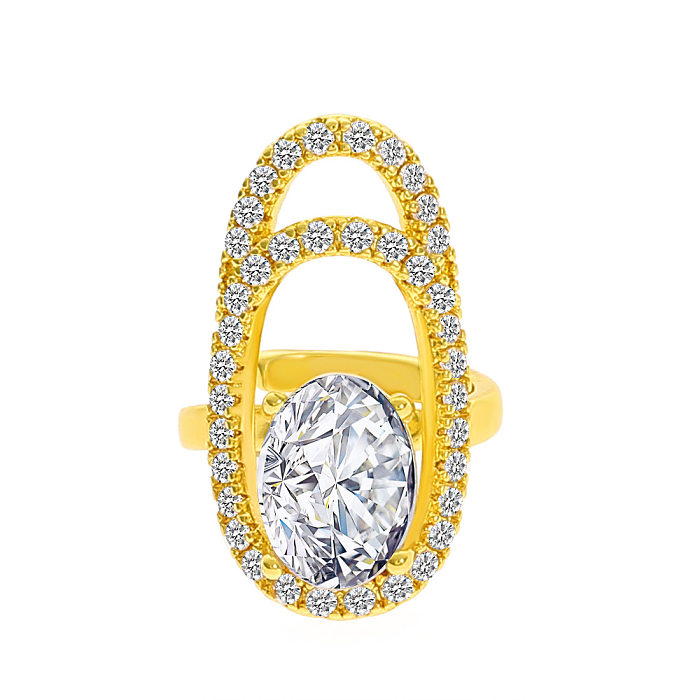 Anéis de cobre geométricos da moda escavam anéis de cobre com pedras preciosas artificiais