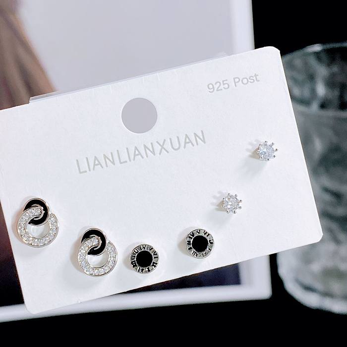 Simple Style Geometric Heart Shape Bow Knot Copper Plating Inlay Artificial Gemstones Ear Studs