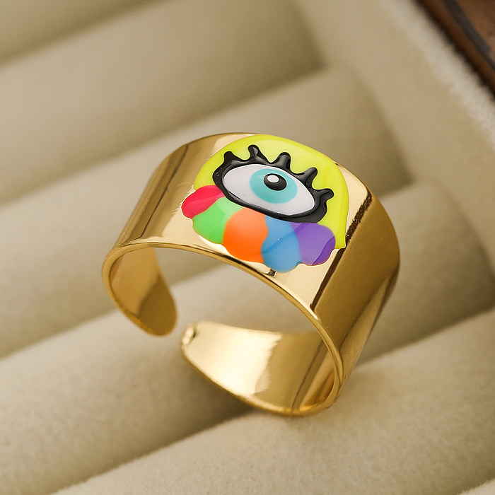 Artistic Devil'S Eye Copper Enamel Plating 18K Gold Plated Wide Band Ring Open Ring