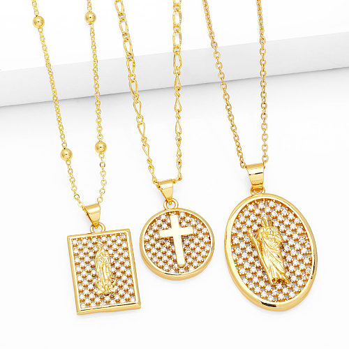 Modischer schlichter Stil, Jungfrau Maria, verkupfert, Inlay, Zirkon, 18 Karat vergoldete Halskette