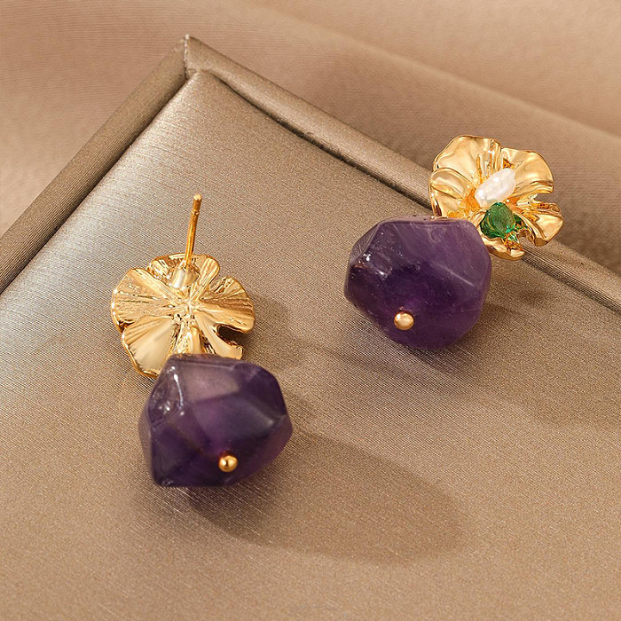 1 paire de boucles d'oreilles pendantes en cuivre, Style Vintage, Style romain, Imitation géométrique, perle