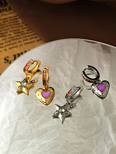 Boucles d'oreilles pendantes en cuivre étoile rétro Placage Zircon Boucles d'oreilles en cuivre 1 paire