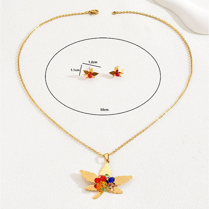 Elegant Simple Style Maple Leaf Eye Butterfly Stainless Steel Alloy Inlay Artificial Pearls Rhinestones Earrings Necklace