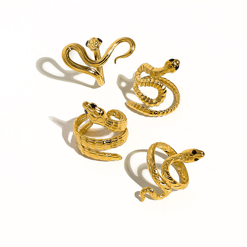 Großhandel IG Style Simple Style Snake Edelstahl Titan Stahlüberzug Inlay 18K vergoldete Kristall offene Ringe
