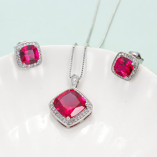 IG Style Square Copper Plating Inlay Zircon Rings Earrings Necklace