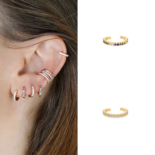 Moda colorida cobre banhado a ouro inlay zircão clipes de orelha 1 par