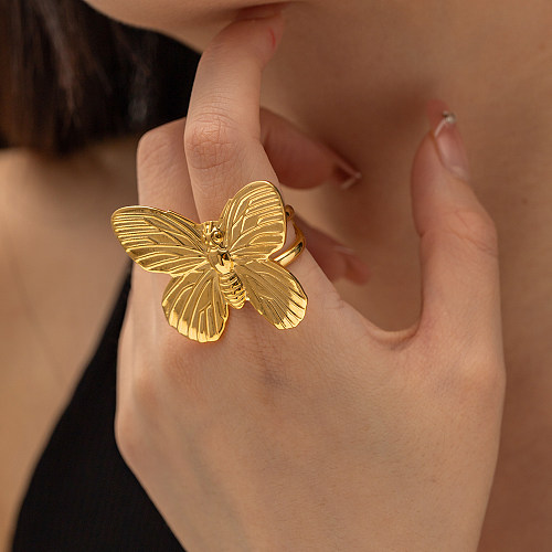 IG Style Butterfly Edelstahl 18K vergoldeter offener Ring in großen Mengen