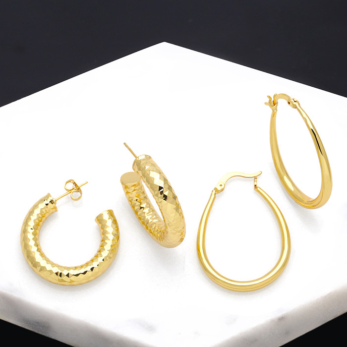 1 Pair Hip-Hop Vintage Style C Shape Oval Plating Copper 18K Gold Plated Hoop Earrings Ear Studs