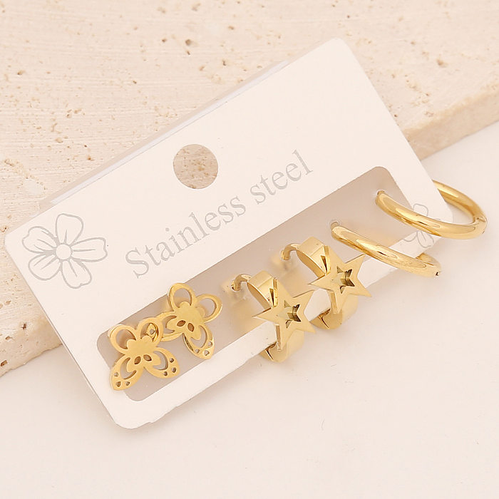 Fashion Star Heart Shape Butterfly Stainless Steel Plating Earrings 3 Pairs