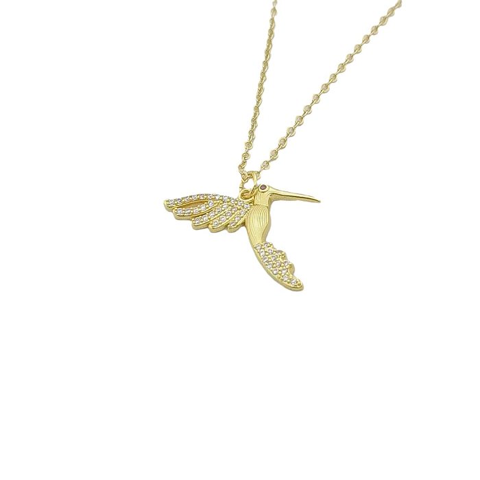 Elegant Bird Copper Plating Inlay Zircon Pendant Necklace