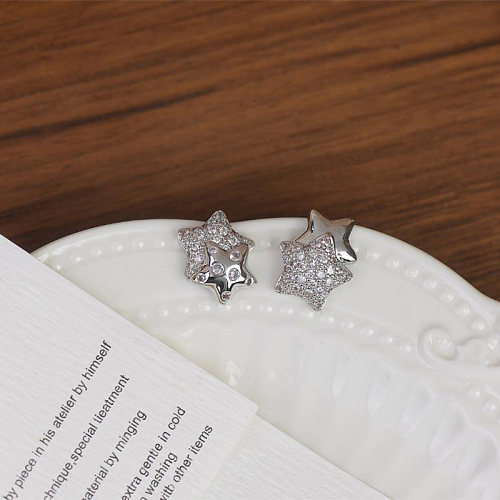 1 Pair Sweet Simple Style Star Asymmetrical Plating Inlay Copper Zircon White Gold Plated Ear Studs