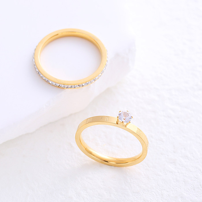 Simple Style Solid Color Stainless Steel Plating Inlay Zircon 24K Gold Plated Rose Gold Plated Rings