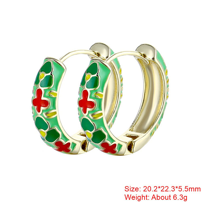 1 Pair Sweet Flower Enamel Plating Copper 18K Gold Plated Hoop Earrings