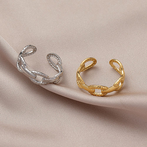 Correntes de estilo simples estampado de aço titânio anel aberto patchwork anéis de aço inoxidável