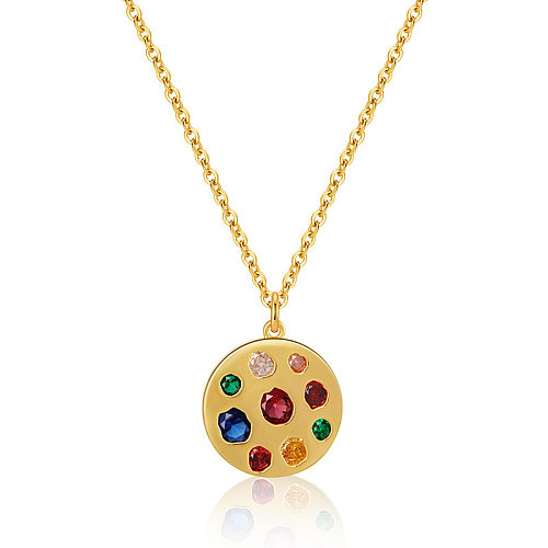 Simple Style Round Copper Plating Inlay Zircon Pendant Necklace 1 Piece